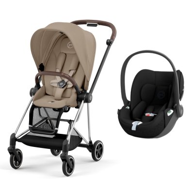 Poussette duo mios 3 cozy beige châssis chrome brown + siège auto cloud t i-size