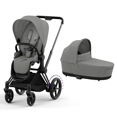 Poussette duo e-priam 2 mirage grey châssis matt black + nacelle luxe
