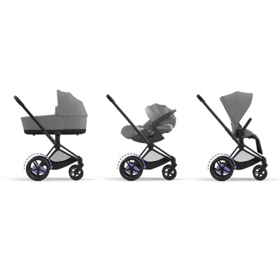 Poussette duo e-priam 2 mirage grey châssis matt black + nacelle luxe