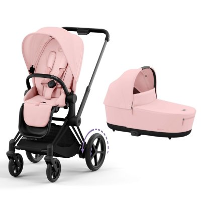 Poussette duo e-priam 2 peach pink châssis matt black + nacelle luxe