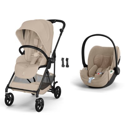 Poussette duo melio carbon 6 almond beige avec siège auto cloud t i-size tissu plus