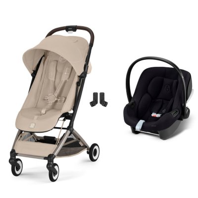 Poussette duo orfeo 3 compacte almond beige avec siège auto aton b2 i-size