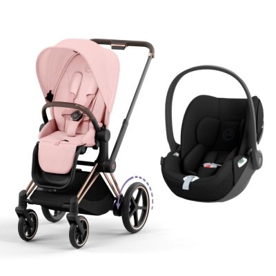 Poussette duo e-priam 2 peach pink châssis rose gold + cloud t i-size