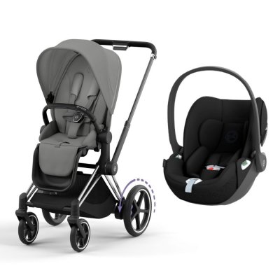 Poussette duo e-priam 2 mirage grey châssis chrome black + cloud t i-size