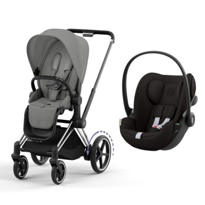Poussette duo e-priam 2 mirage grey châssis chrome black + cloud g i-size