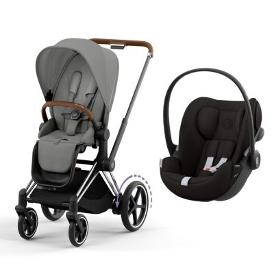 Poussette duo e-priam 2 mirage grey châssis chrome brown + cloud g i-size