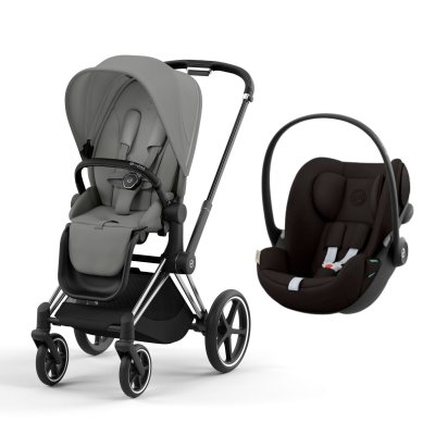 Poussette duo priam 4 mirage grey châssis chrome black + siège auto cloud g i-size