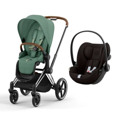 Poussette duo priam 4 leaf green châssis chrome brown + siège auto cloud g i-size