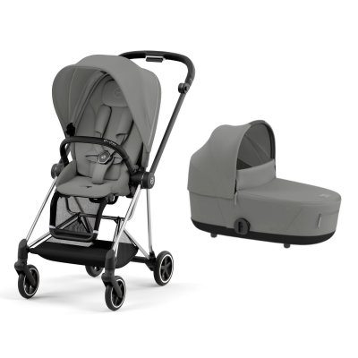 Poussette duo mios 3 mirage grey châssis chrome black + nacelle luxe