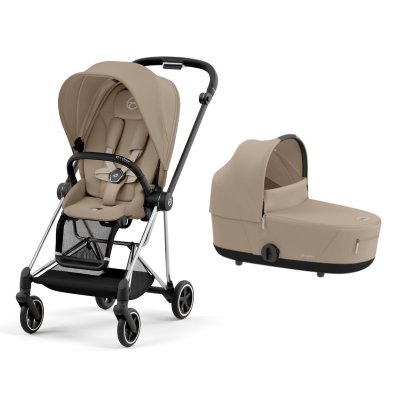Poussette duo mios 3 cozy beige châssis chrome black + nacelle luxe