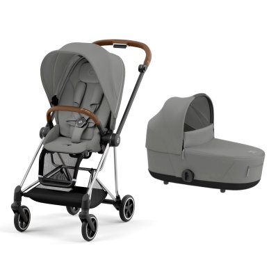 Poussette duo mios 3 mirage grey châssis chrome brown + nacelle luxe