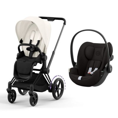 Poussette duo e-priam 2 off white châssis matt black + cloud g i-size