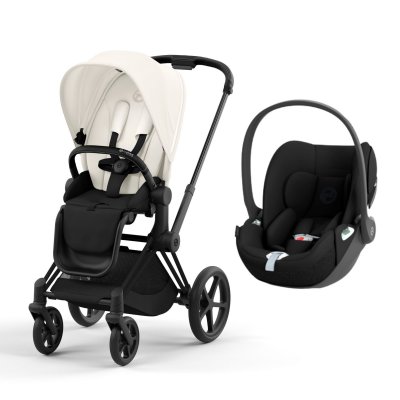 Poussette duo priam 4 off white châssis matt black + siège auto cloud t i-size