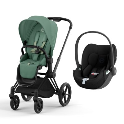 Poussette duo priam 4 leaf green châssis matt black + siège auto cloud t i-size