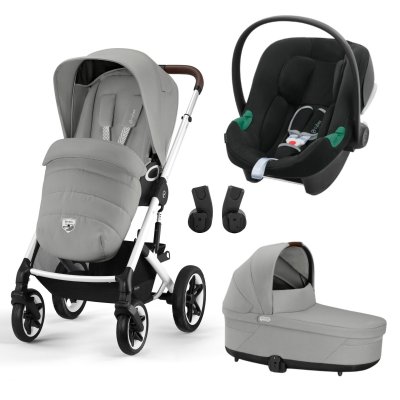 Poussette trio talos s lux 2 stone grey + siège auto aton b2 i-size + nacelle