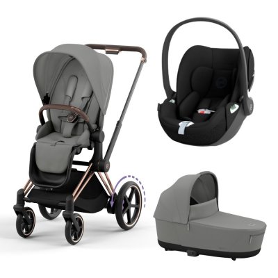 Poussette trio e-priam 2 mirage grey châssis rose gold + cloud t i-size + nacelle