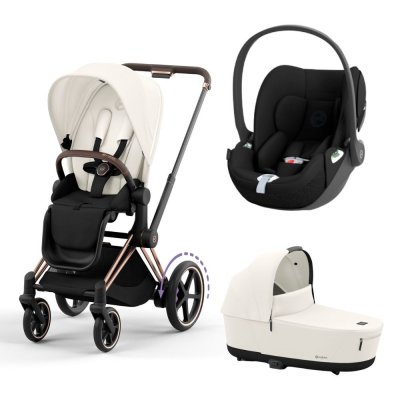 Poussette trio e-priam 2 off white châssis rose gold + cloud t i-size + nacelle