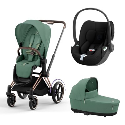 Poussette trio e-priam 2 leaf green châssis rose gold + cloud t i-size + nacelle