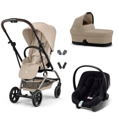 Poussette trio eezy s twist+ 2 pivotante almond beige avec nacelle cot s et siège auto aton b2 i-size
