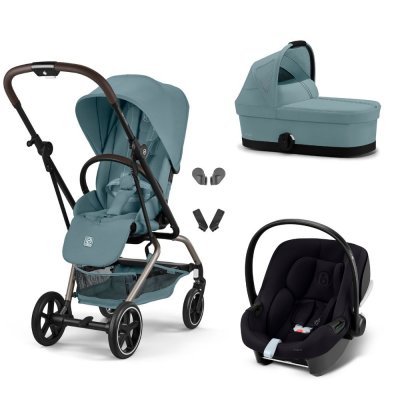 Poussette trio eezy s twist+ 2 pivotante stormy blue avec nacelle cot s et siège auto aton b2 i-size