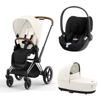 Poussette trio priam 4 off white châssis chrome brown + cloud t i-size + nacelle luxe