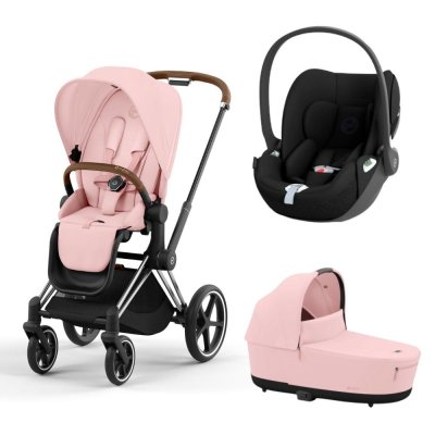Poussette trio priam 4 peach pink châssis chrome brown + cloud t i-size + nacelle luxe