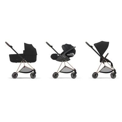 Poussette trio mios 3 cozy beige châssis rose gold + cloud t i-size + nacelle luxe
