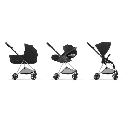 Poussette trio mios 3 sepia black châssis chrome black + cloud t i-size + nacelle luxe
