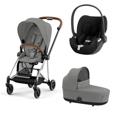 Poussette trio mios 3 mirage grey châssis chrome brown + cloud t i-size + nacelle luxe