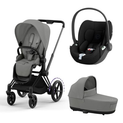 Poussette trio e-priam 2 mirage grey châssis matt black + cloud t i-size + nacelle
