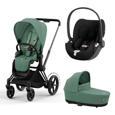 Poussette trio e-priam 2 leaf green châssis matt black + cloud t i-size + nacelle