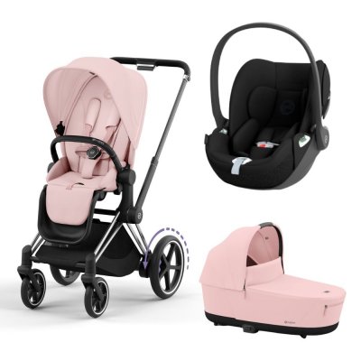 Poussette trio e-priam 2 peach pink châssis chrome black + cloud t i-size + nacelle