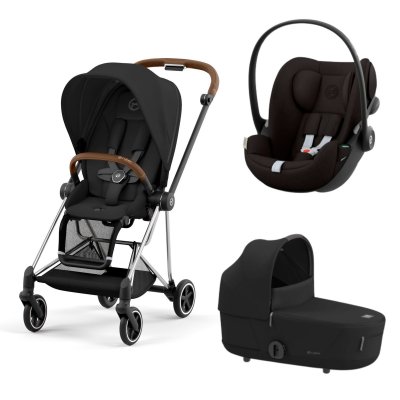 Poussette trio mios 3 sepia black châssis chrome brown + cloud g i-size + nacelle luxe