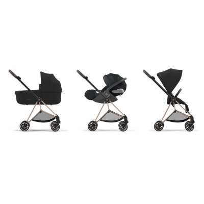 Poussette trio mios 3 sepia black châssis rose gold + cloud g i-size + nacelle luxe