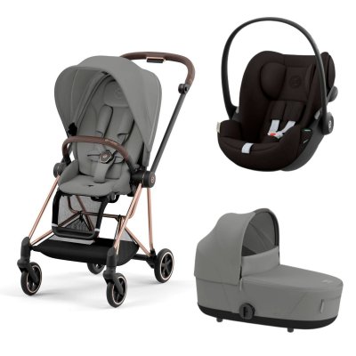 Poussette trio mios 3 mirage grey châssis rose gold + cloud g i-size + nacelle luxe