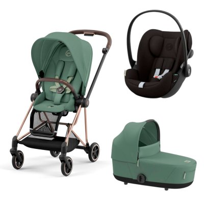 Poussette trio mios 3 leaf green châssis rose gold + cloud g i-size + nacelle luxe