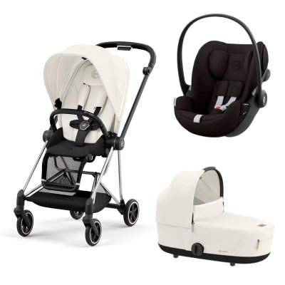 Poussette trio mios 3 off white châssis chrome black + cloud g i-size + nacelle luxe