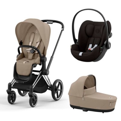 Poussette trio priam 4 cozy beige châssis chrome black + cloud g i-size + nacelle luxe