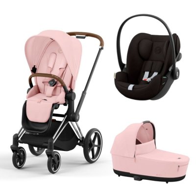 Poussette trio priam 4 peach pink châssis chrome brown + cloud g i-size + nacelle luxe