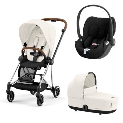 Poussette trio mios 3 off white châssis chrome brown + cloud t i-size + nacelle luxe