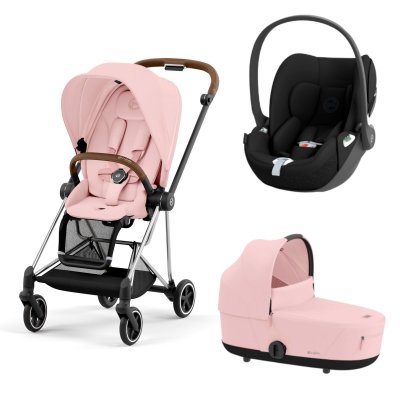 Poussette trio mios 3 peach pink châssis chrome brown + cloud t i-size + nacelle luxe