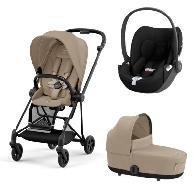 Poussette trio mios 3 cozy beige châssis matt black + cloud t i-size + nacelle luxe