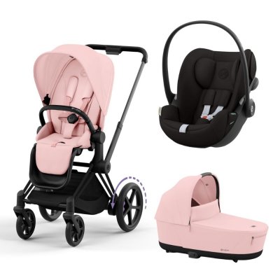 Poussette trio e-priam 2 peach pink châssis matt black + cloud g i-size + nacelle