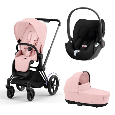 Poussette trio e-priam 2 peach pink châssis matt black + cloud t i-size + nacelle
