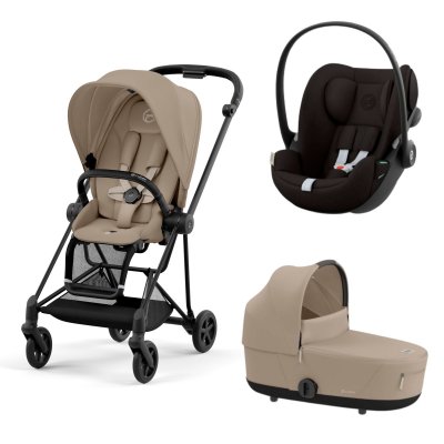 Poussette trio mios 3 cozy beige châssis matt black + cloud g i-size + nacelle luxe