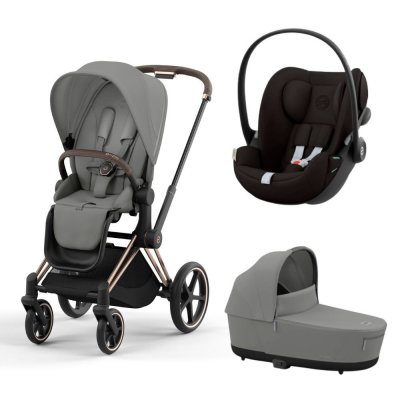 Poussette trio priam 4 mirage grey châssis rose gold + cloud g i-size + nacelle luxe