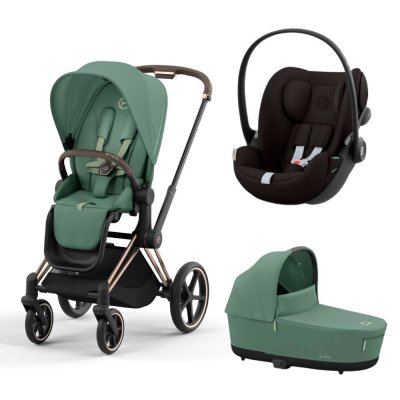 Poussette trio priam 4 leaf green châssis rose gold + cloud g i-size + nacelle luxe