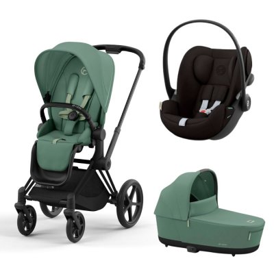 Poussette trio priam 4 leaf green châssis matt black + cloud g i-size + nacelle luxe
