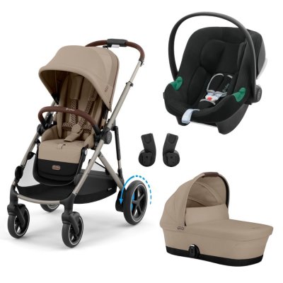 Poussette trio e-gazelle s almond beige + siège auto aton b2 i-size + nacelle s