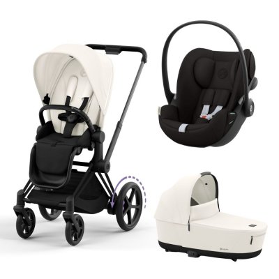 Poussette trio e-priam 2 off white châssis matt black + cloud g i-size + nacelle